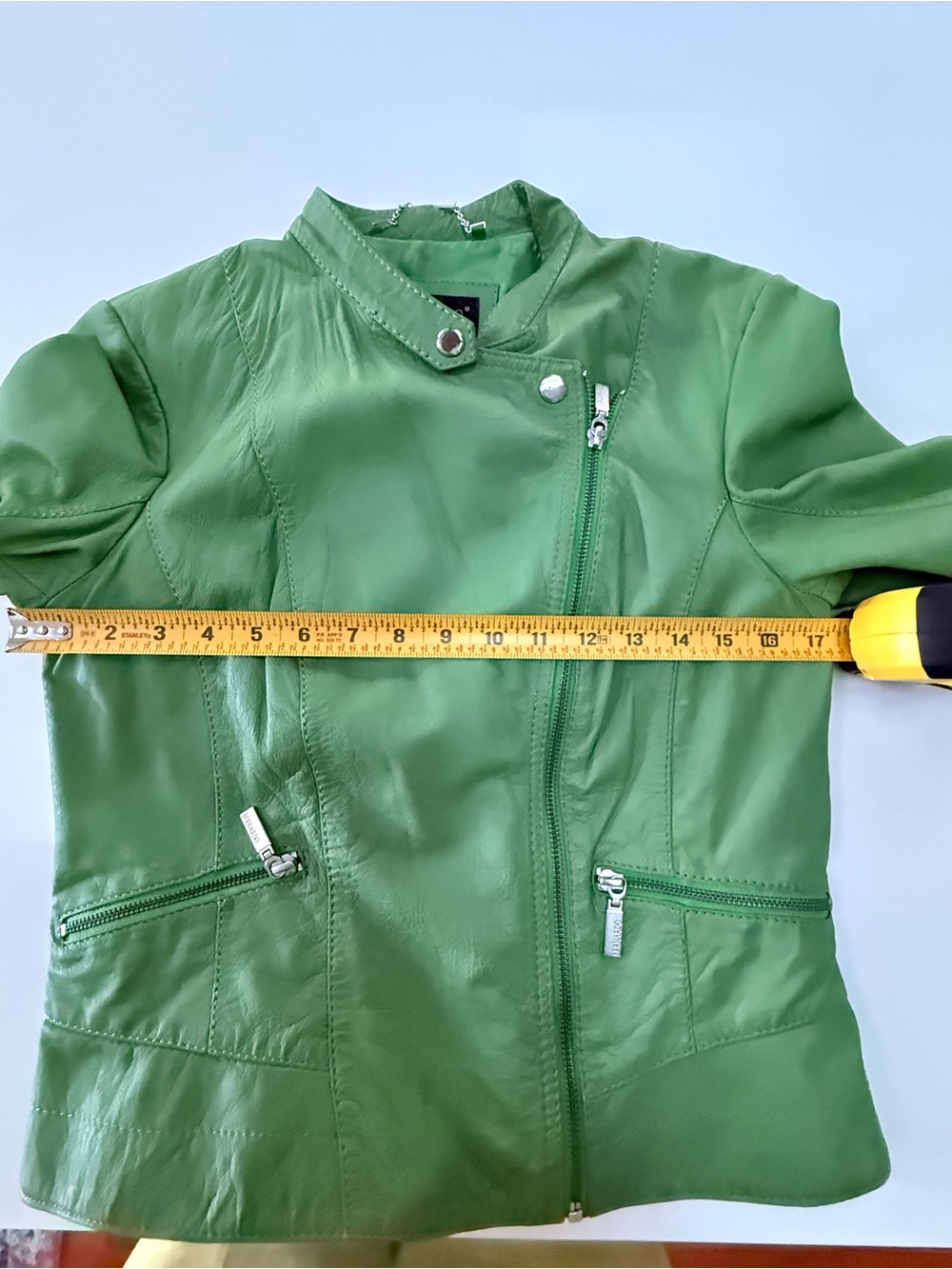 Bernardo Genuine Leather Moto Jacket S Apple Green Asymmetrical Biker - Picture 10 of 12